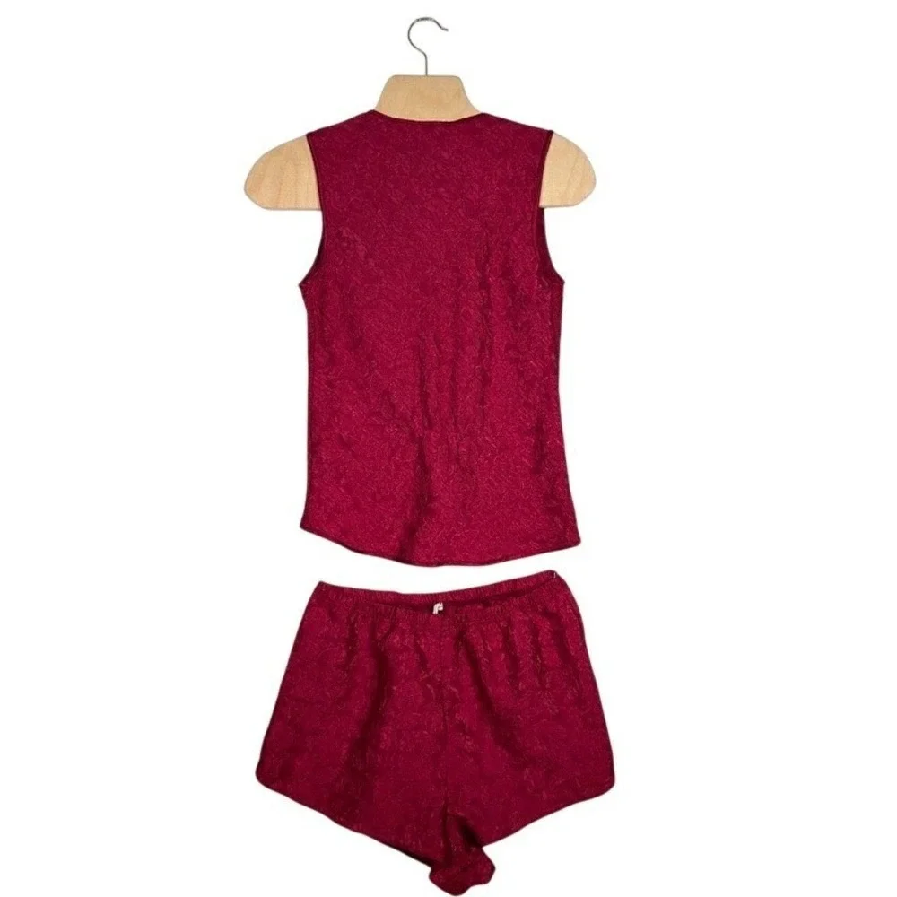 Kathryn Red Jacquard Matching Set Vest Shorts Women M Y2K‎ Lounge